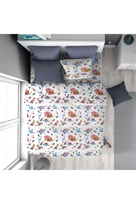 Πάπλωμα Εμπριμέ kids Dinosaur 519 160X240 White-Blue 100% Cotton