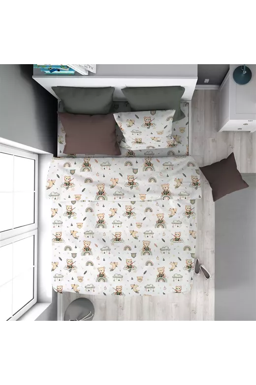 Πάπλωμα Εμπριμέ kids Cloudy Bear 581 160X240 White-Olive 100% Cotton