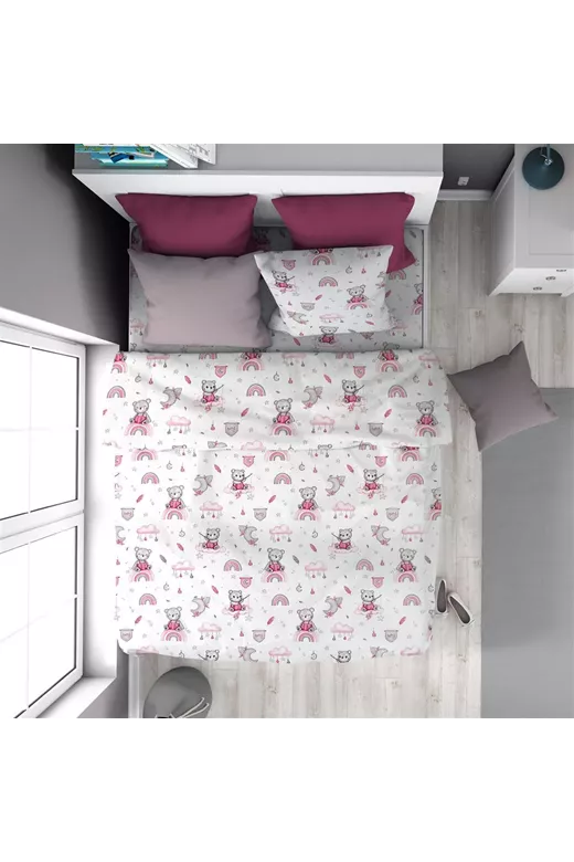 Πάπλωμα Εμπριμέ kids Cloudy Bear 582 160X240 White-Pink 100% Cotton