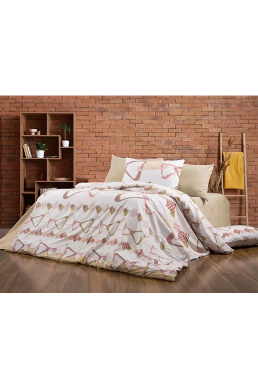 Πάπλωμα Εμπριμέ Δαρεία 490 160X240 White-Beige 70/30 Cott/Pol