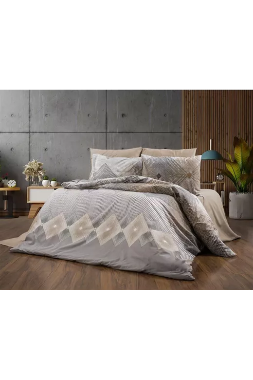 Πάπλωμα Εμπριμέ Καλλιρόη 603 160X240 Grey-Mocha 70/30 Cott/Pol