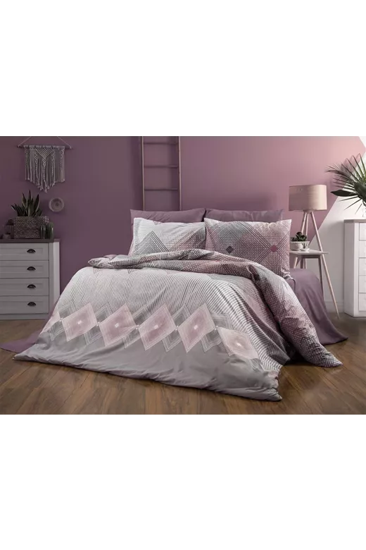 Πάπλωμα Εμπριμέ Καλλιρόη 606 160X240 Grey-Burgundy 70/30 Cott/Pol