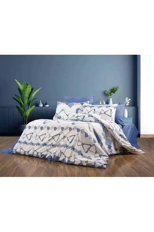 Πάπλωμα Εμπριμέ Δαρεία 489 220X240 White-Blue 70/30 Cott/Pol