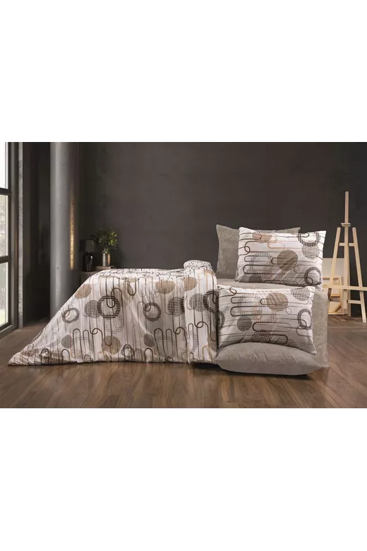 Πάπλωμα Εμπριμέ Διώνη 600 220X240 White-Mocha 70/30 Cott/Pol