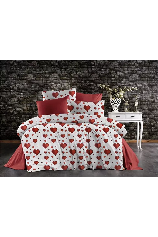Πάπλωμα Εμπριμέ Πάθος 607 220X240 White-Red 70/30 Cott/Pol