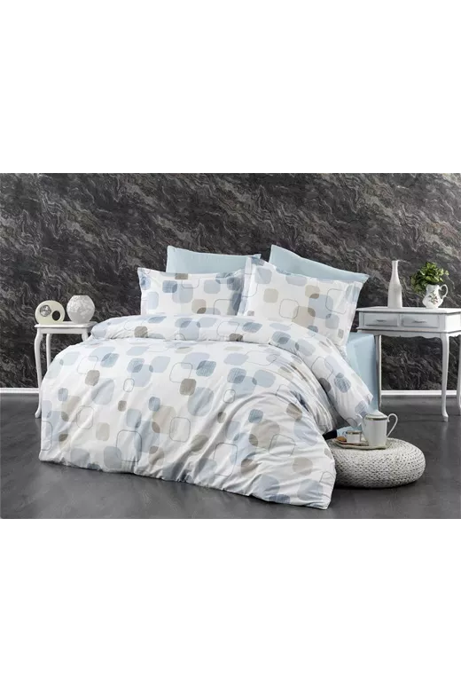 Πάπλωμα Εμπριμέ Μελίνα 707 160X240 White-Light Blue 100% Cotton