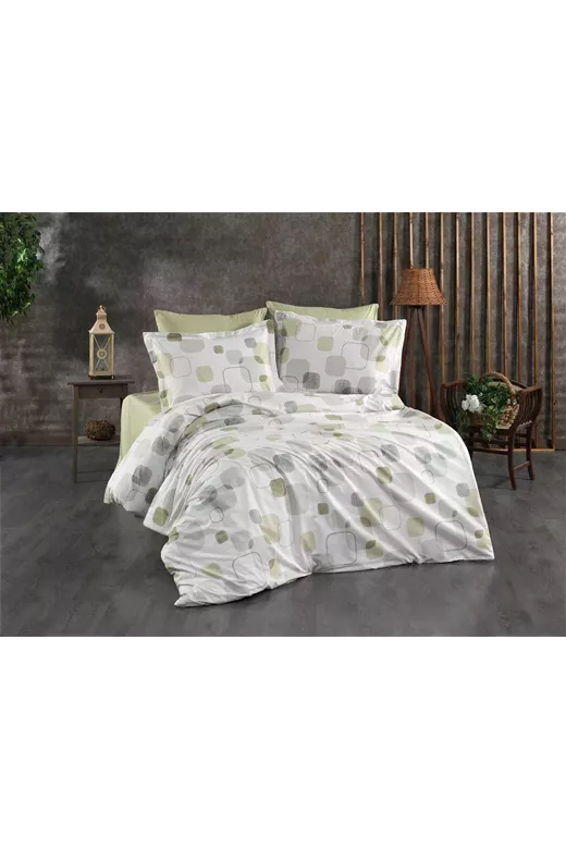 Πάπλωμα Εμπριμέ Μελίνα 708 160X240 White-Olive 100% Cotton