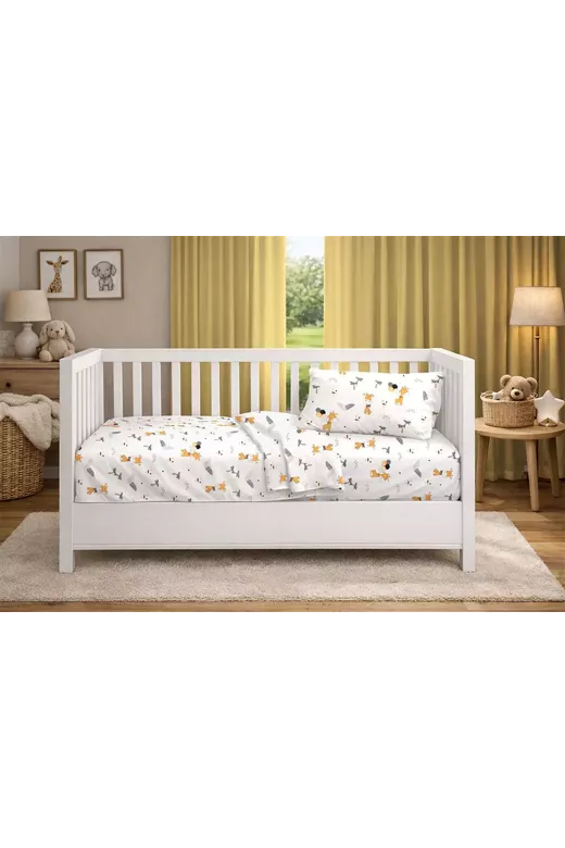 Πάπλωμα Εμπριμέ bebe Giraffe 599 120X160 White-Orange 100% Cotton