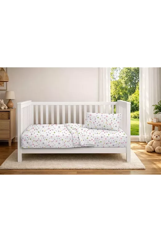 Πάπλωμα Εμπριμέ bebe Whimsical Mountainside 587 120X160 White-Pastel Lilac 100% Cotton