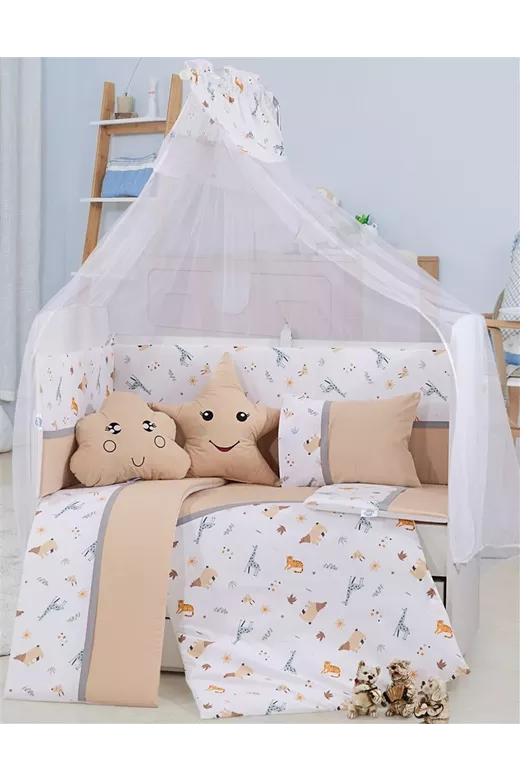 Προίκα Μωρού Εμπριμέ Σετ 9 τεμ bebe Forest 13 White-Beige 100% Cotton
