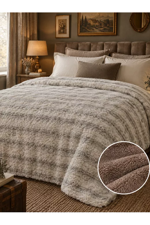 Κουβέρτα με sherpa υπέρδιπλη Fluffy White/Brown