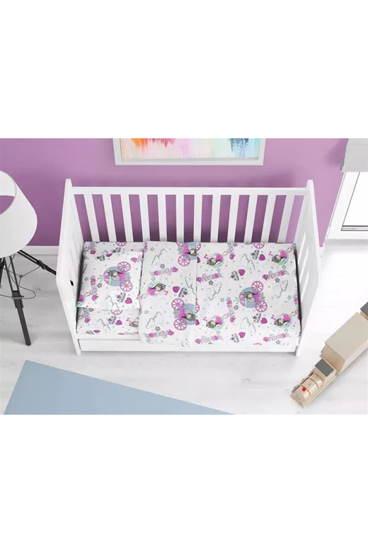 Κατωσέντονο Με Λάστιχο bebe Princess 389 0,70X1,40X0,15 White-Lila 70/30 Cott/Pol
