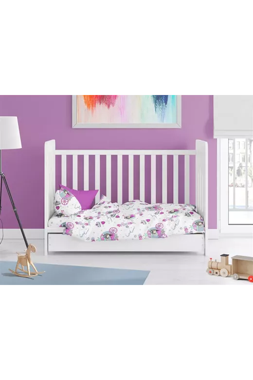 Παπλωματοθήκη Εμπριμέ bebe Princess 389 120X160 White-Lila 70/30 Cott/Pol