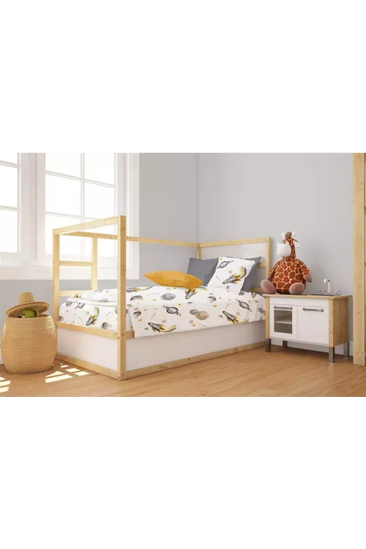 Παπλωματοθήκη Εμπριμέ bebe Space Mission 183 120X160 White-Grey 100% Cotton