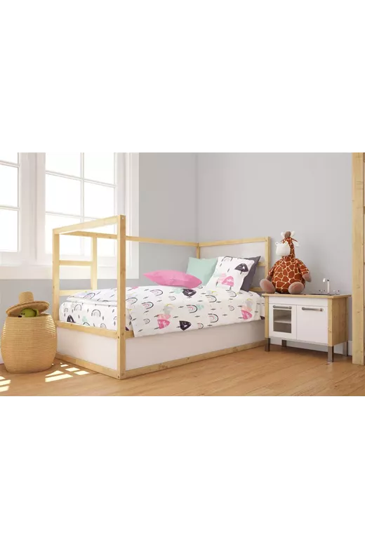 Παπλωματοθήκη Εμπριμέ bebe Rainbow 575 120X160 White-Pink 100% Cotton