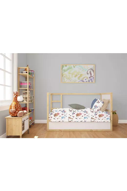 Σεντόνια Εμπριμέ Σετ 3 τεμ bebe Dinosaur 519 120X160 White-Blue 100% Cotton