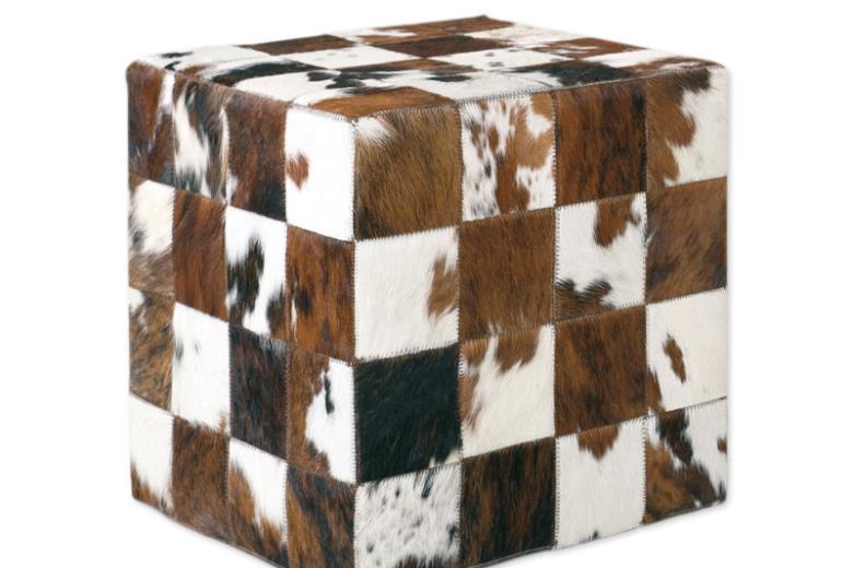 Δερμάτινο σκαμπό χειροποίητο Tapicap cube multy brown & white