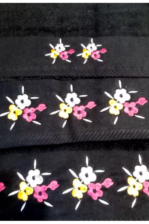 Σετ πετσέτες 3ων τεμαχίων με κέντημα Nima Floral Black
