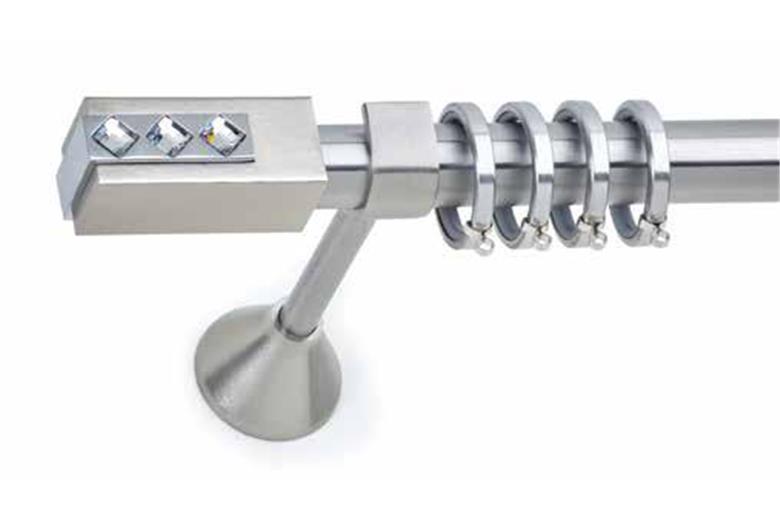 Κουρτινόξυλο Φ25 Νίκελ σατινέ με Swarovski Anartisi Champion Square
