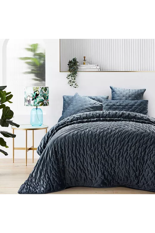 Πάπλωμα βελουτέ με κέντημα υπέρδιπλο Velonia Luxury Velvet Grey