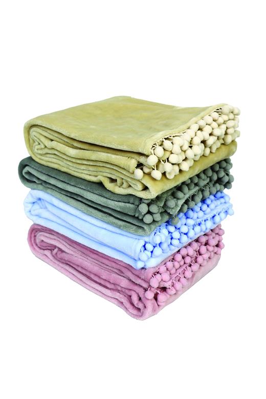 Κουβέρτα fleece με pom-pom Makis Tselios Pomy