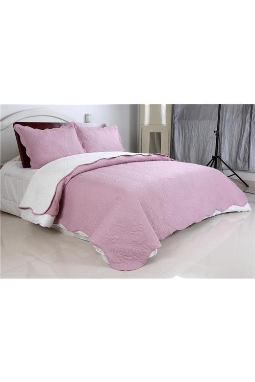 ΚΟΥΒΕΡΛΙ σετ (220cm x 240cm + 2 x 50cm x 70cm) λαχούρι PINK & CREAM