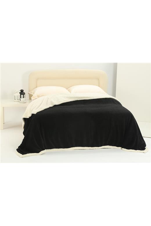 κουβέρτα fleece με sherpa (220cm x 240cm) pineapple μαύρο
