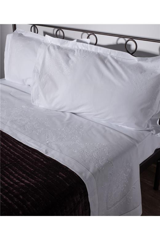 Χειροποίητο σεντόνι 2468 τριών τεμαχίων (225cm x 270cm) λευκό