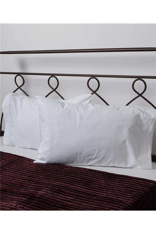 Βαμβακερή μαξιλαροθήκη με κέντημα 050 (46cm x 70cm) λευκή ζευγάρι