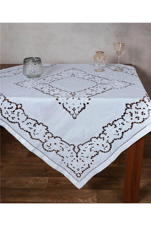 Χειροποίητο κοφτό τραπεζομάντηλο (140cm x 140cm) 412 λευκό
