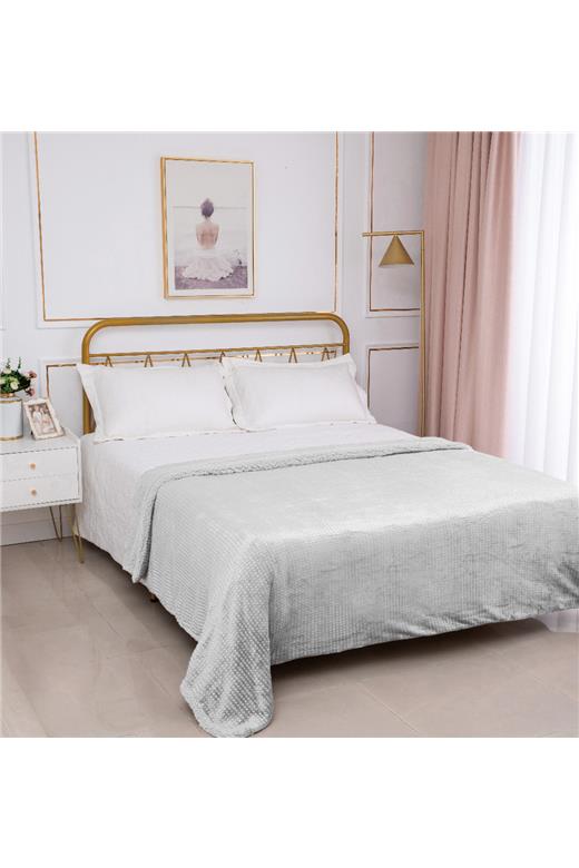 Κουβέρτα με sherpa damask (220cm x 240cm) light grey