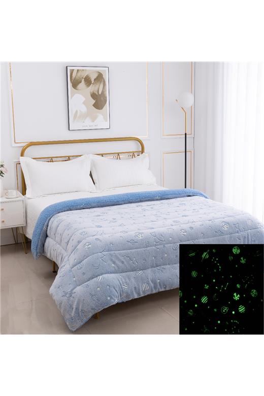 Παιδικό φωσφοριζέ κουβερτοπάπλωμα space (170cm x 220cm) σιέλ