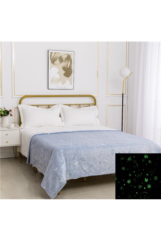 Παιδική φωσφοριζέ κουβέρτα space (170cm x 220cm) σιέλ