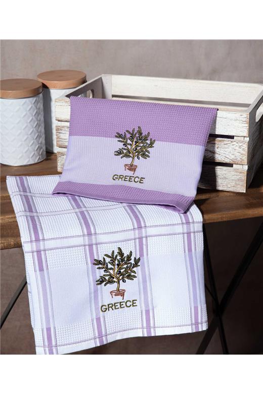Σετ 2 τεμαχίων ποτηρόπανα (50cm x 70cm) γλάστρα λιλά GREECE