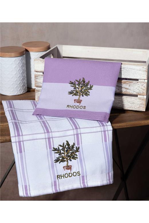 Σετ 2 τεμαχίων ποτηρόπανα (50cm x 70cm) γλάστρα λιλά RHODES