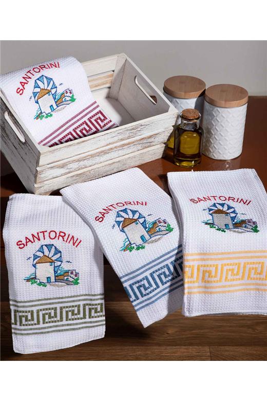 Σετ 12 τεμαχίων ποτηρόπανα (50cm x 70cm) ανεμόμυλος SANTORINI