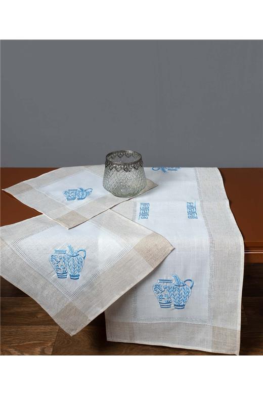 Τραπεζομάντηλο 3741 (160cm x 300cm) εκρού μπλέ