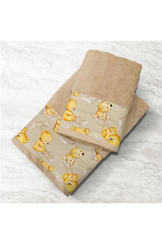 Σετ πετσέτες βρεφικές βαμβακερές Lino Sailor Bear Beige-Beige