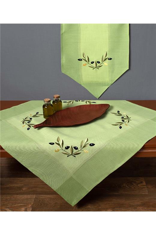 Τραπεζομάντηλο bg23a (160cm x 210cm) πράσινο με κίτρινη ελιά